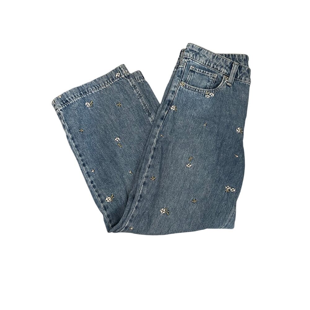 SO Floral Embroidered 100% Cotton Cropped High Rise Jeans - Picture 7 of 7